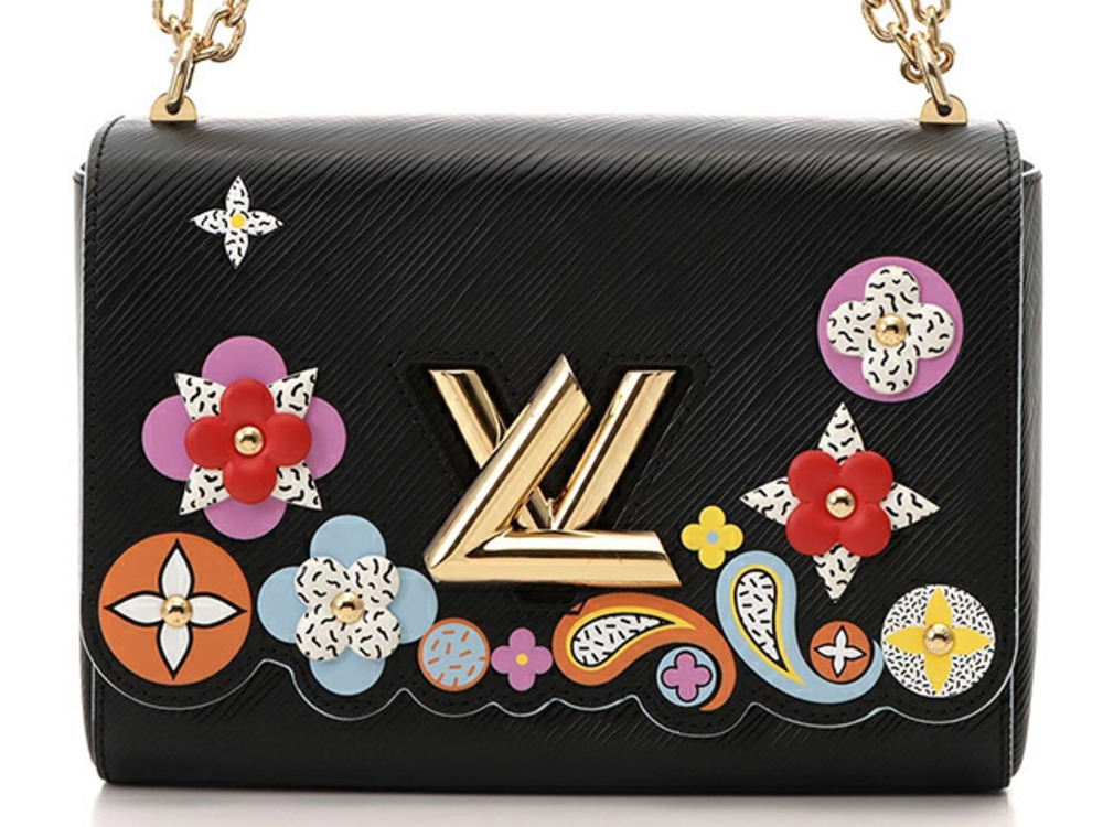 LOUIS VUITTON Twist Chain Shoulder Bag Flower Epi Leather Noir Black